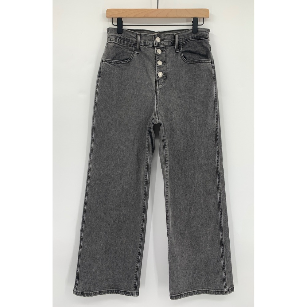 Levis Wide Leg Jeans Womens 28 Black Gray Mile High Cropped Wide Leg Button Fly